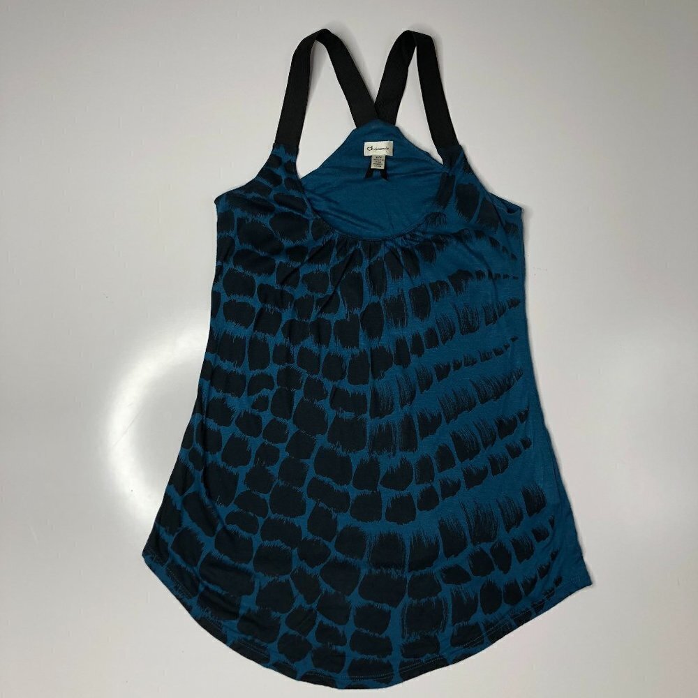 Dynamite Teal Blue Black Paint Scooped Hem Racerback Tank Top Shirt SIZE S